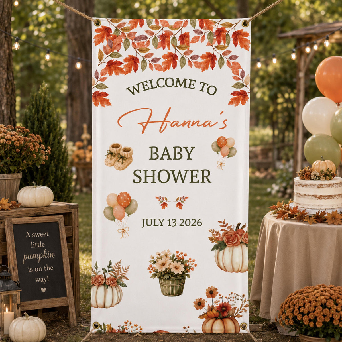 Fall Baby Shower Banner, Autumn Welcome Party Decor, Vinyl Material