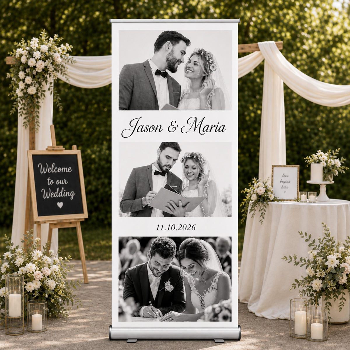 Customized Wedding Roll Up Banner, Engagement Banner Retractable Stand, Personalized Event Display