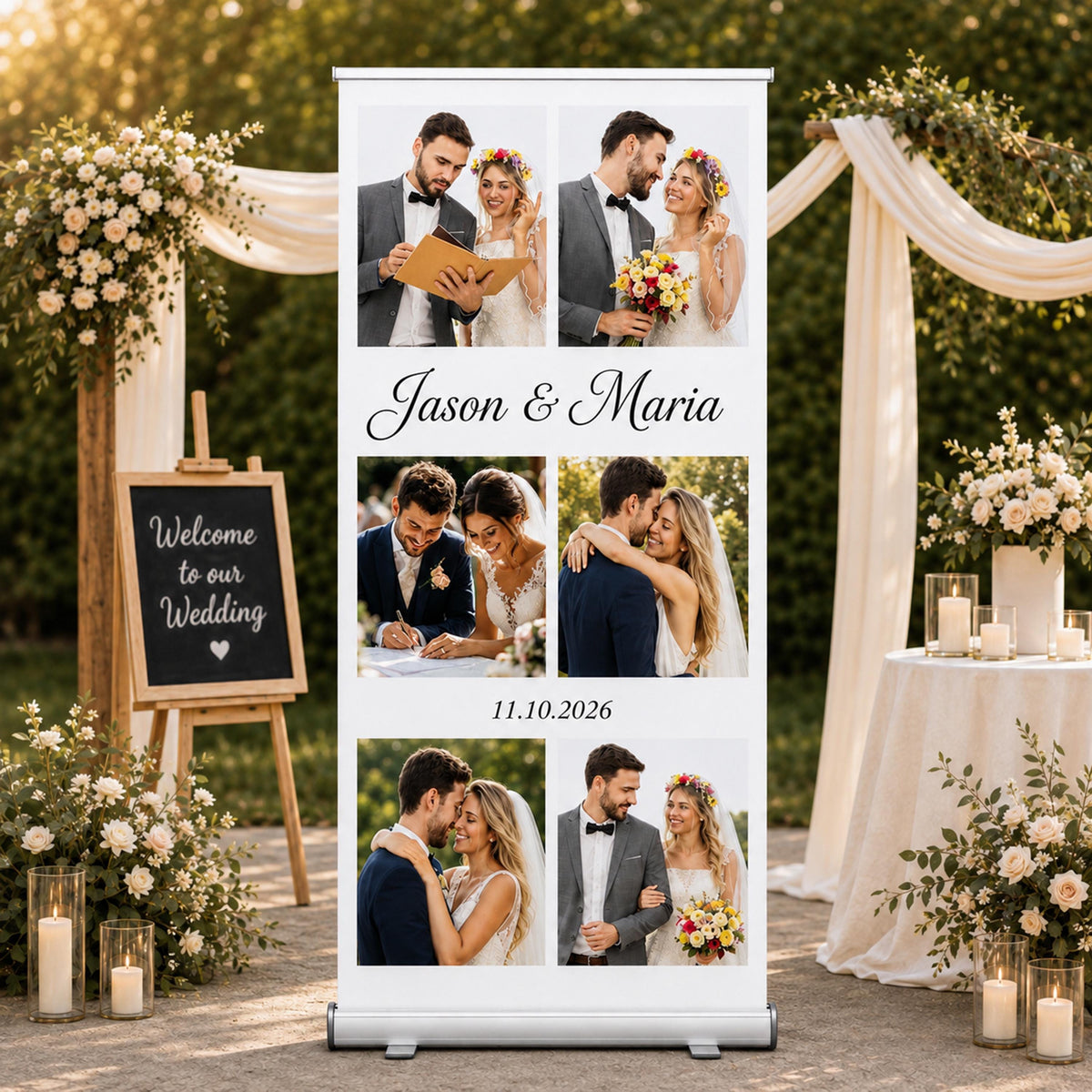Customized Wedding Roll Up Banner, Engagement Banner Retractable Stand, Personalized Event Display