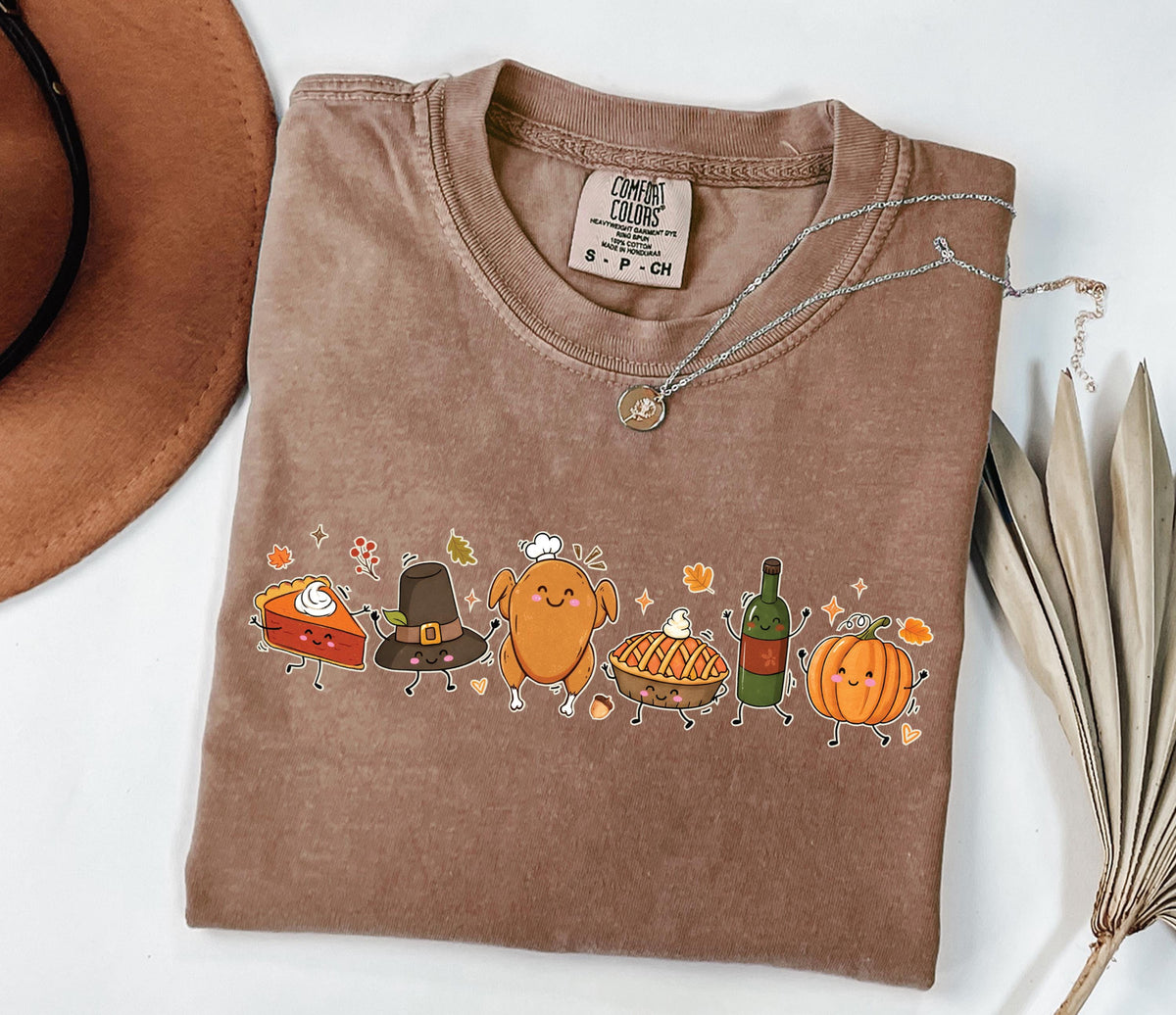 Thanksgiving Doodle Comfort Colors® T-shirt, Funny Autumn Food Tee, Thanksgiving Dinner Gift Crewneck