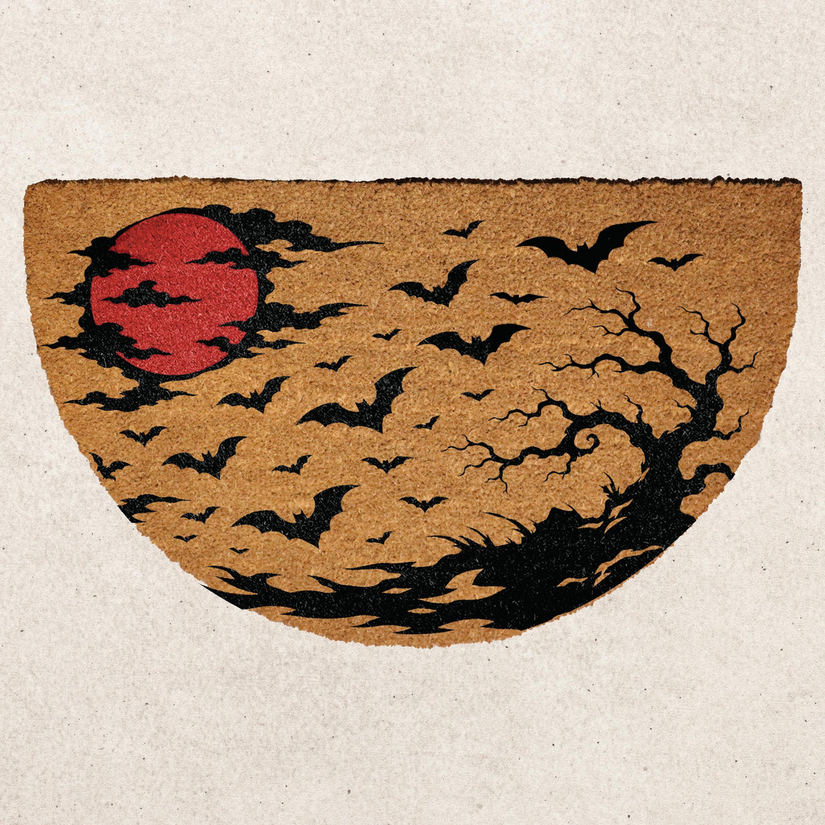 Gothic Swamp & Bats Design Half Moon Doormat, Blood Moon Halloween Welcome Mat