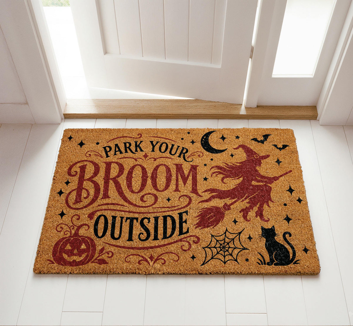 Park Your Broom Outside Halloween Doormat, Funny Witchy Spooky Season Welcome Mat