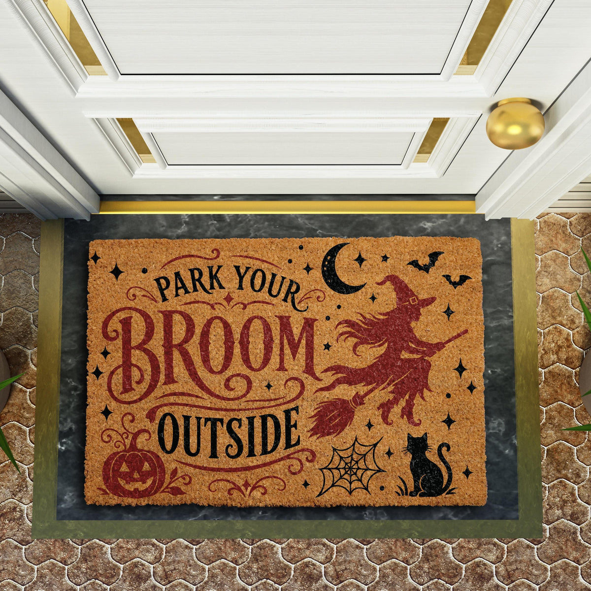 Park Your Broom Outside Halloween Doormat, Funny Witchy Spooky Season Welcome Mat