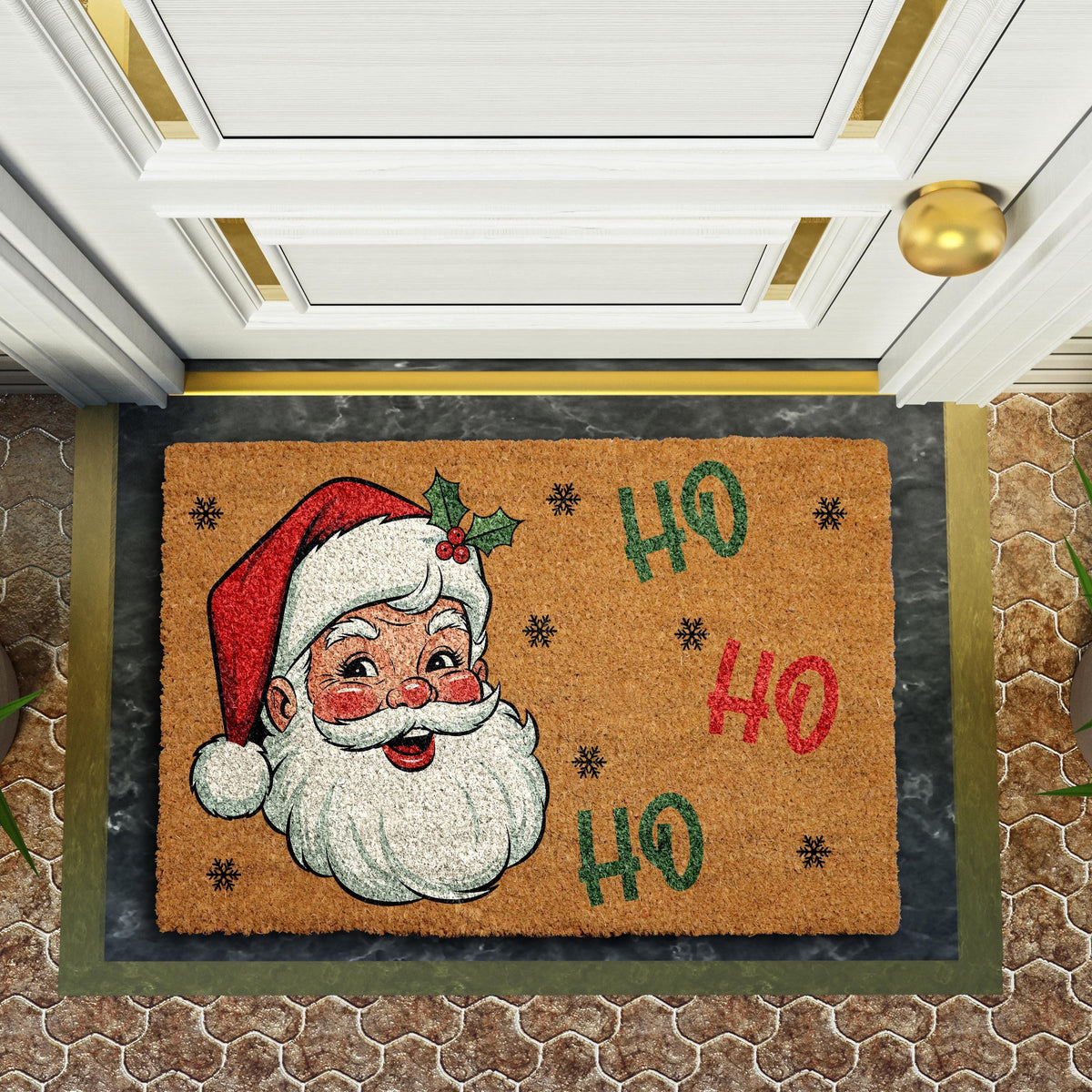 Cute Santa Claus Design Christmas Doormat, Retro Ho Ho Ho Welcome Mat