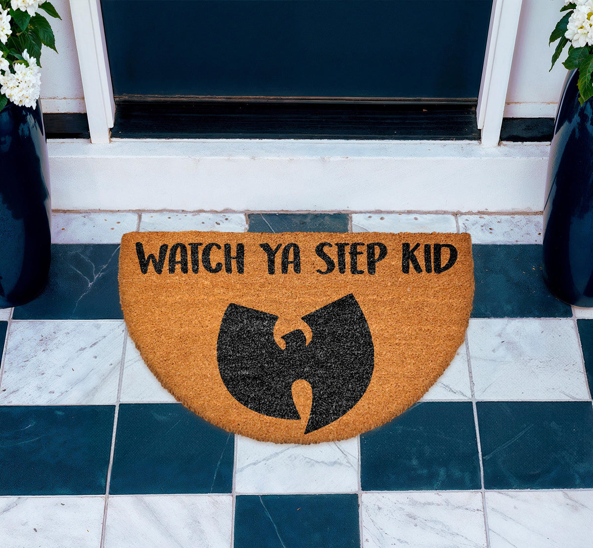 Watch Ya Step Kid Welcome Doormat, 90s Hip Hop Home Entrance Decor, Rap Lover Floor Mat
