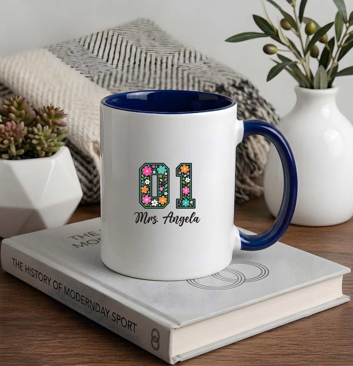 Personalized Floral First Grade Teacher Mug, Custom Floral Letter 1st Grade Educator Coffee Cup