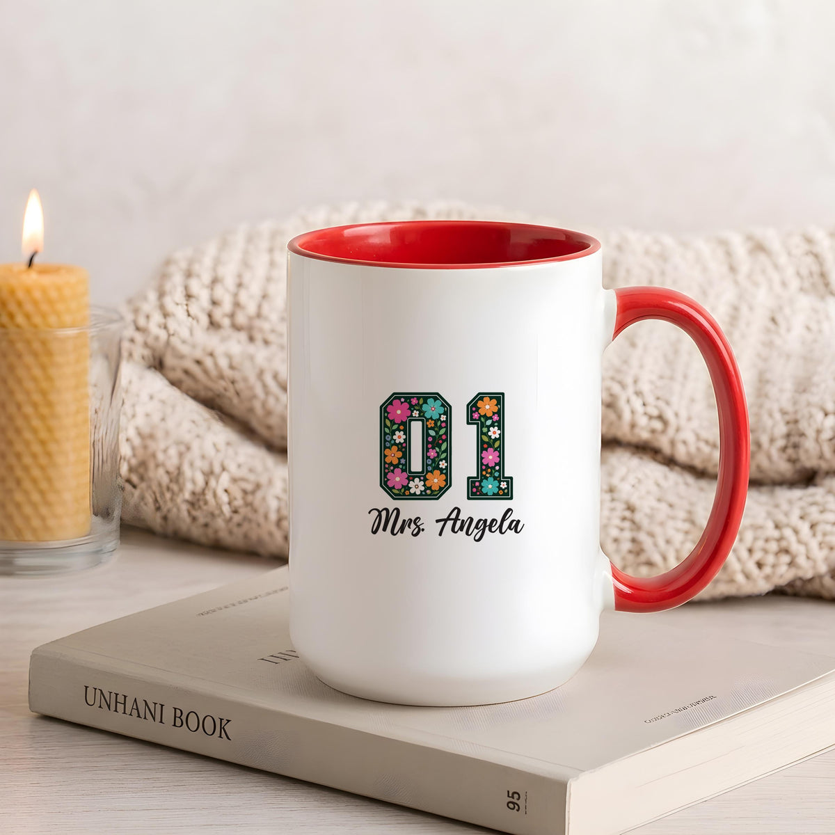 Personalized Floral First Grade Teacher Mug, Custom Floral Letter 1st Grade Educator Coffee Cup