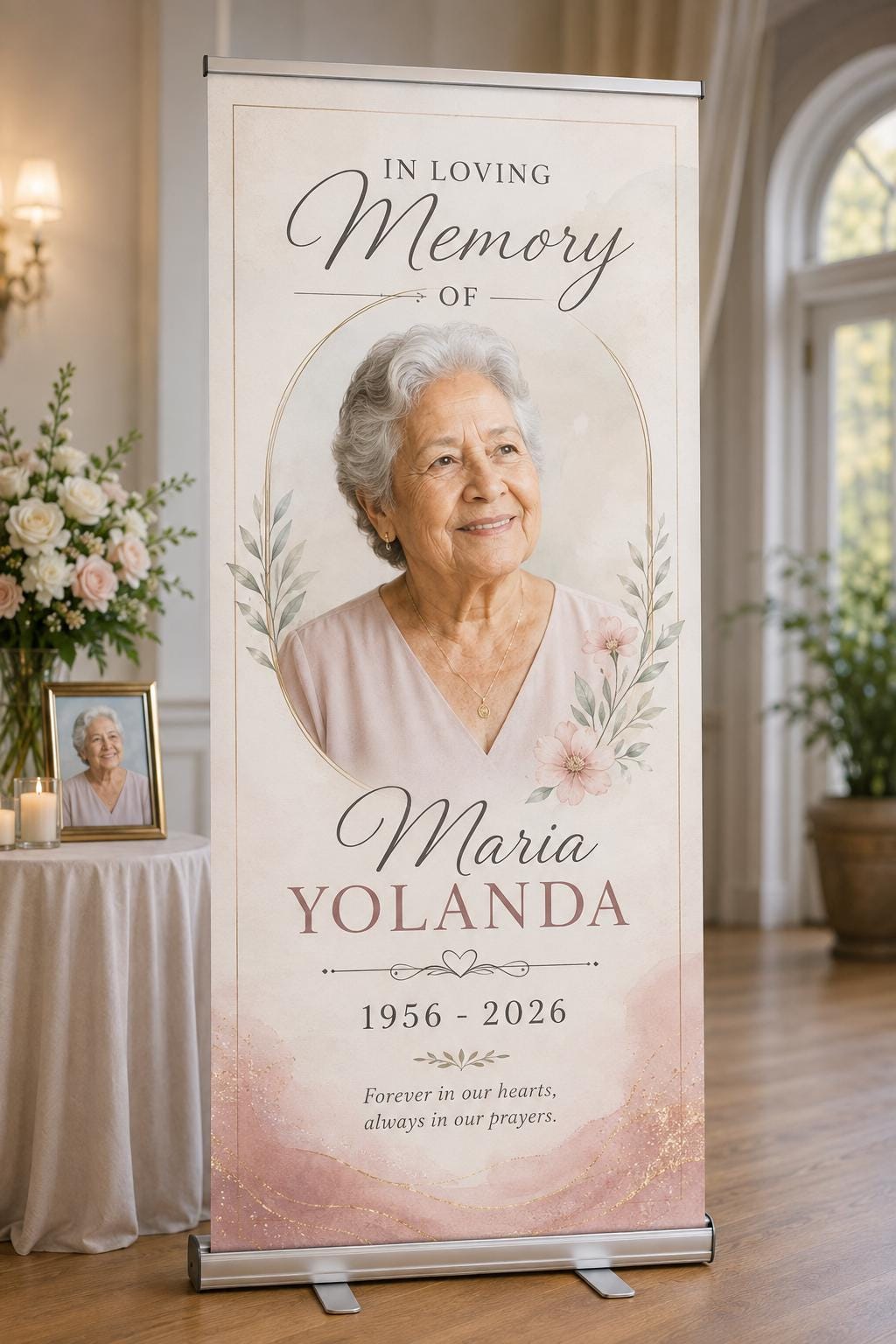 Memorial Retractable Banner, Personalized Photo Tribute Display (33x80'')