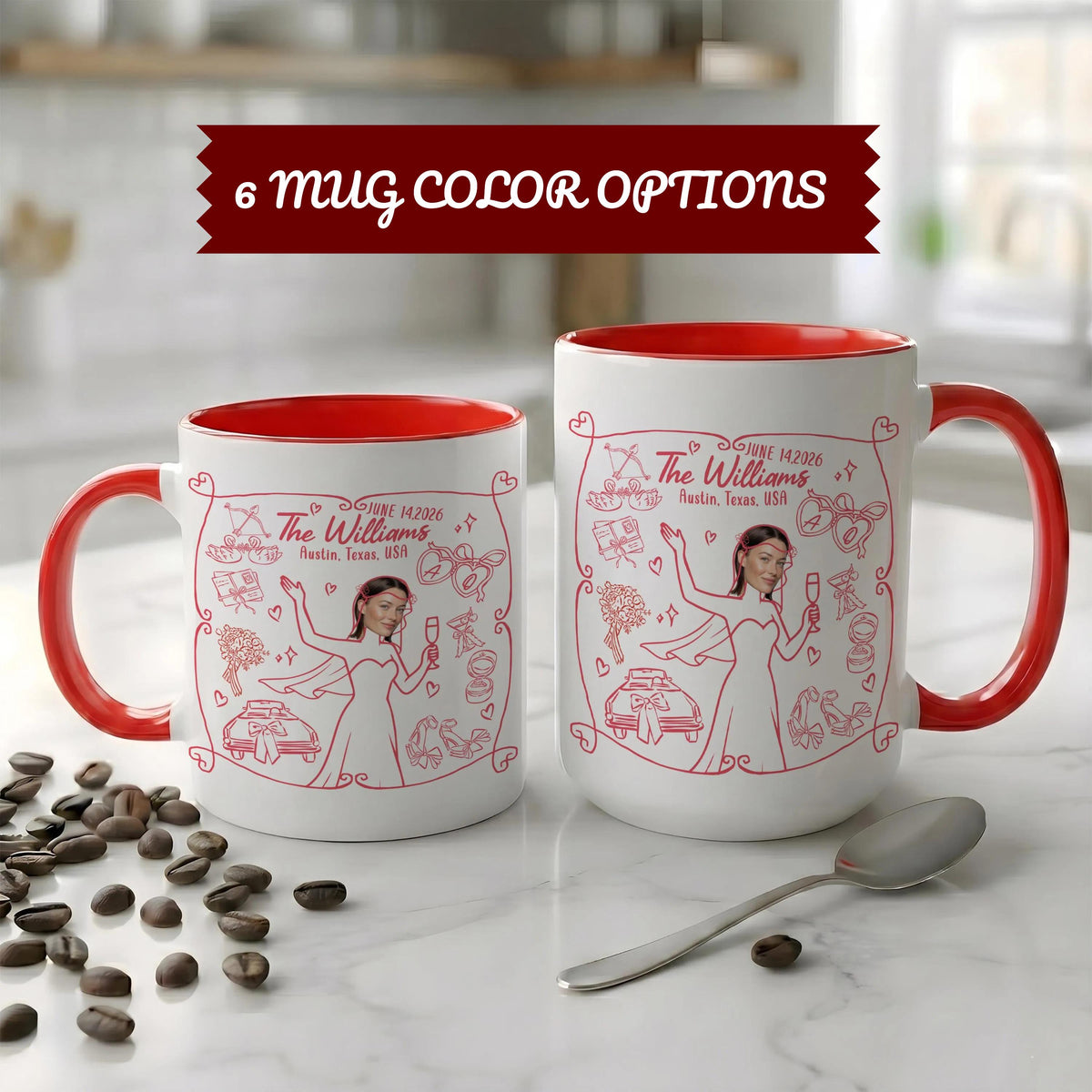 Custom Bride Line Art Mug, Personalized Bachelorette Ceramic Cup