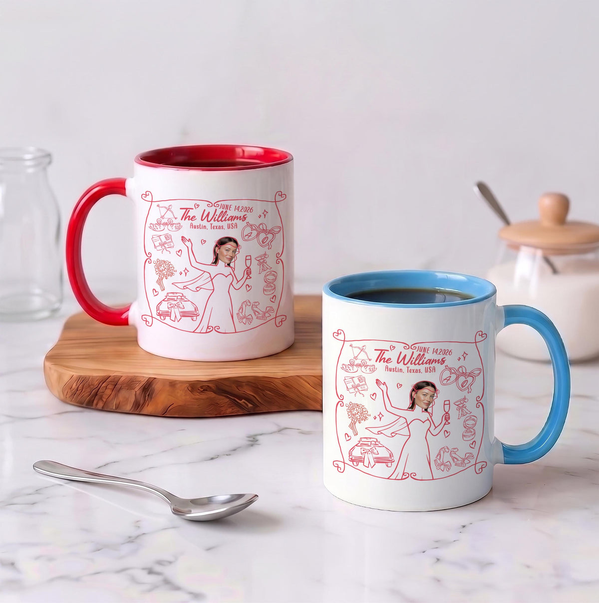 Custom Bride Line Art Mug, Personalized Bachelorette Ceramic Cup