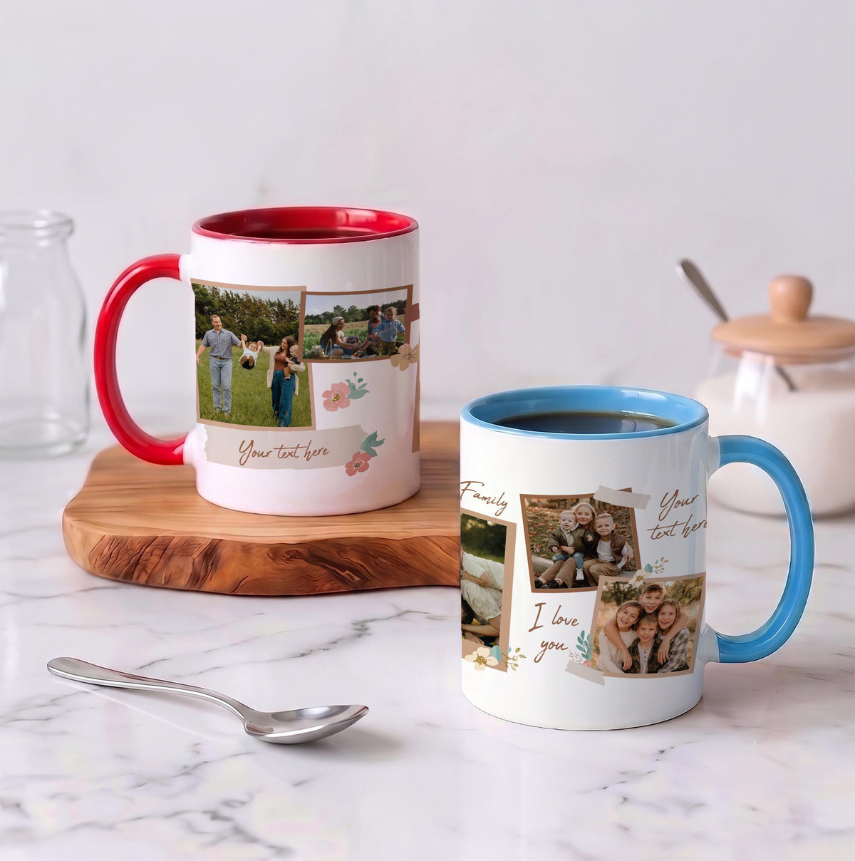 Custom Family Photo Collage Ceramic Mug, Scrapbook Style Picture Cup, Personalized Gift
