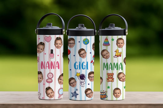 Personalized Kids Face Photo Tumbler with Handle, Custom Picture Toddle Water Bottle