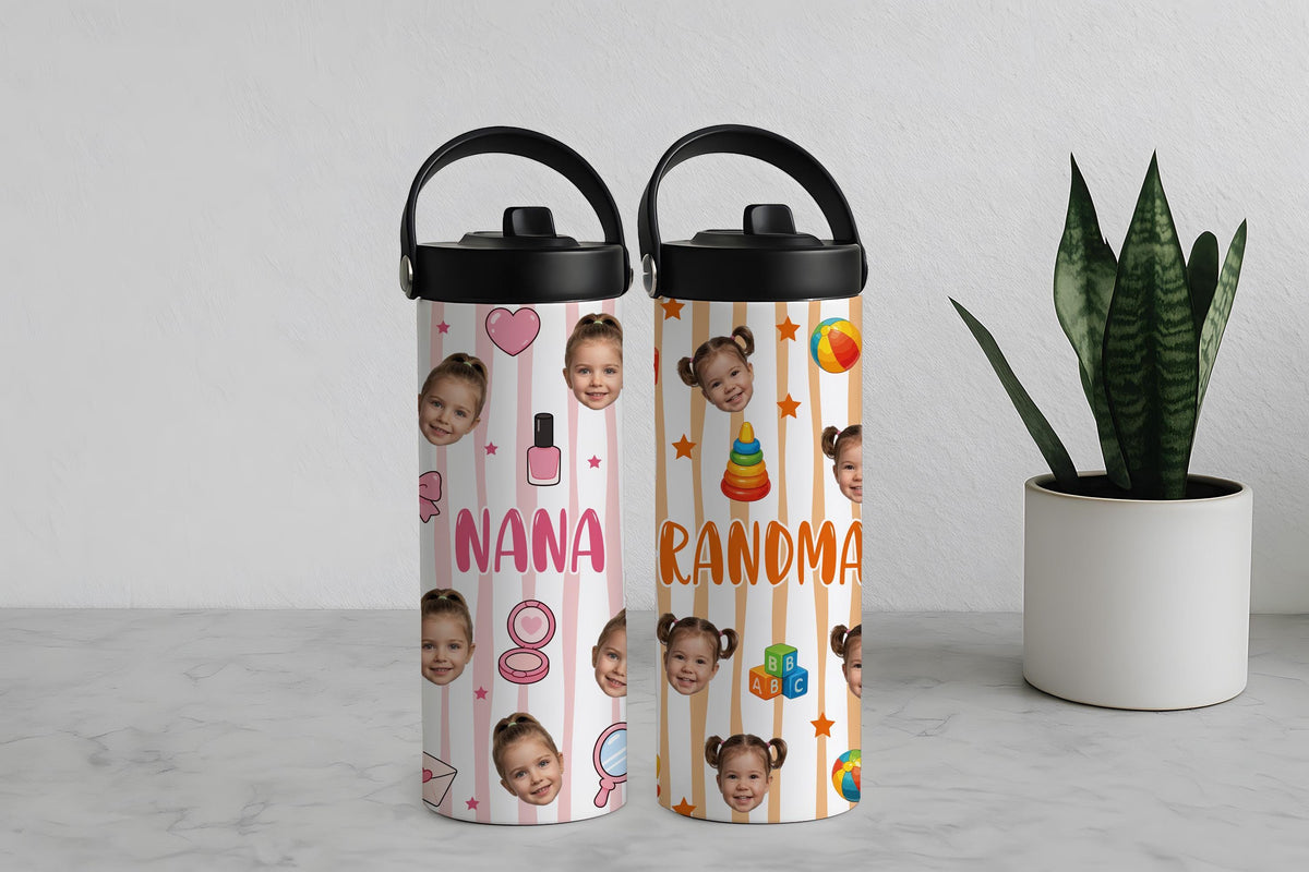 Personalized Kids Face Photo Tumbler with Handle, Custom Picture Toddle Water Bottle