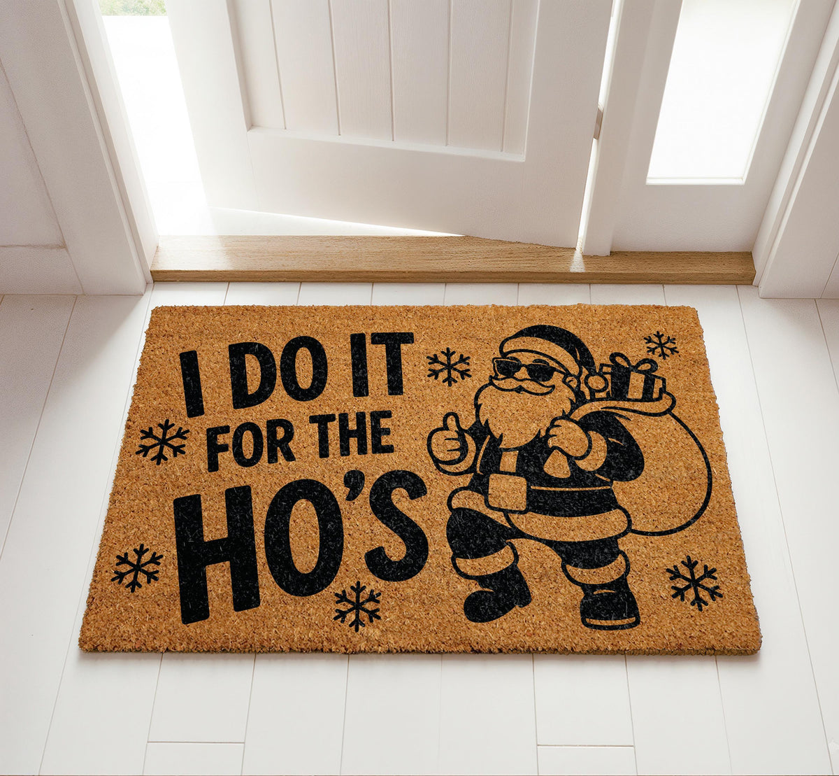 I Do It For The Ho's Christmas Doormat, Funny Cool Santa Welcome Mat