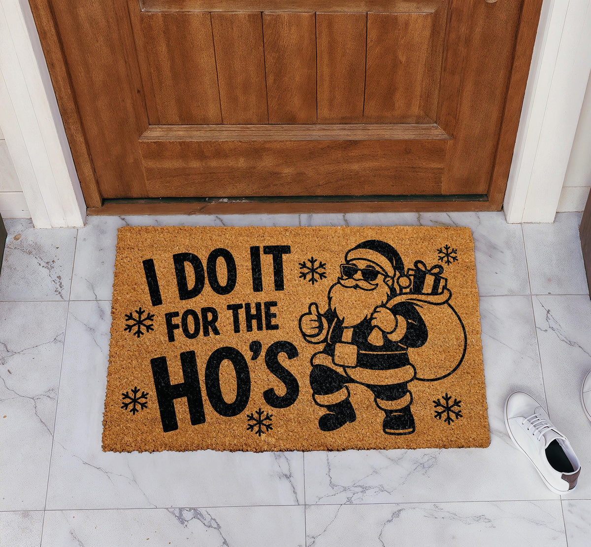 I Do It For The Ho's Christmas Doormat, Funny Cool Santa Welcome Mat