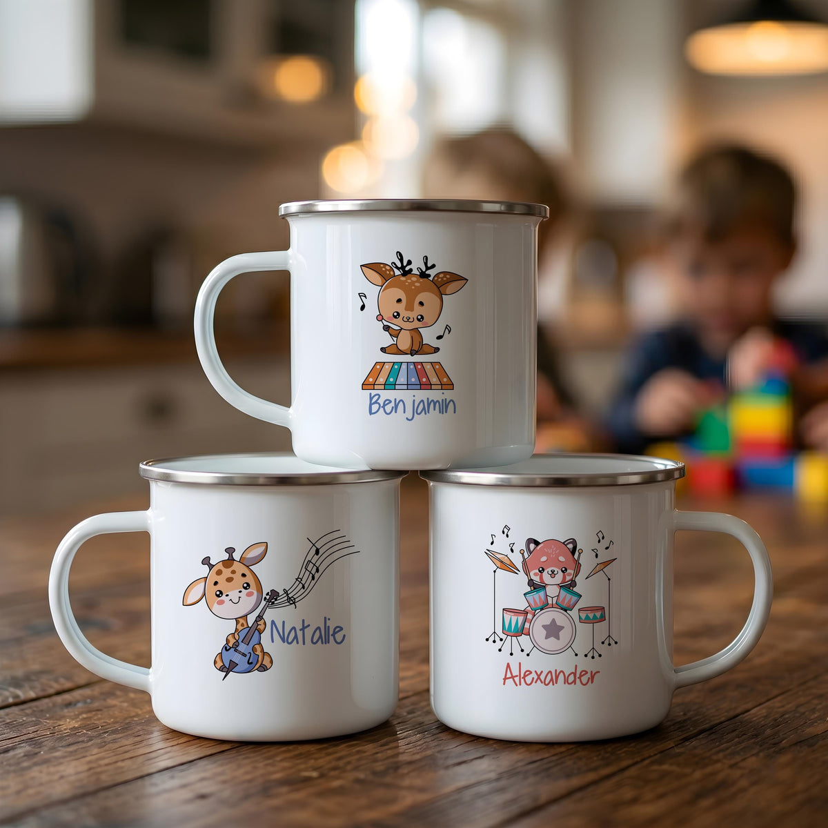 Personalized Kids Stainless Steel Camping Mug, Animal Music Theme Adventure Cup