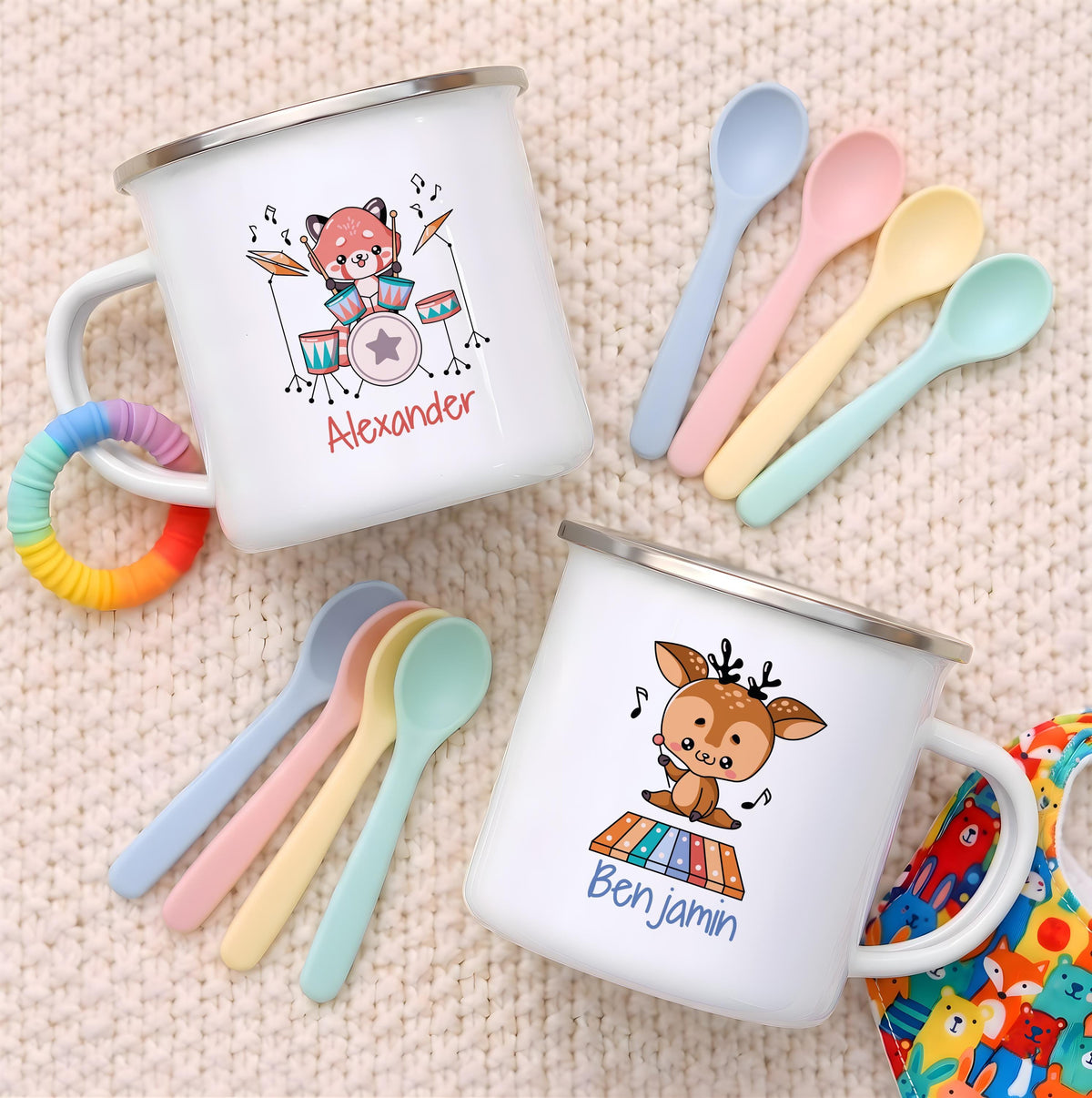 Personalized Kids Stainless Steel Camping Mug, Animal Music Theme Adventure Cup