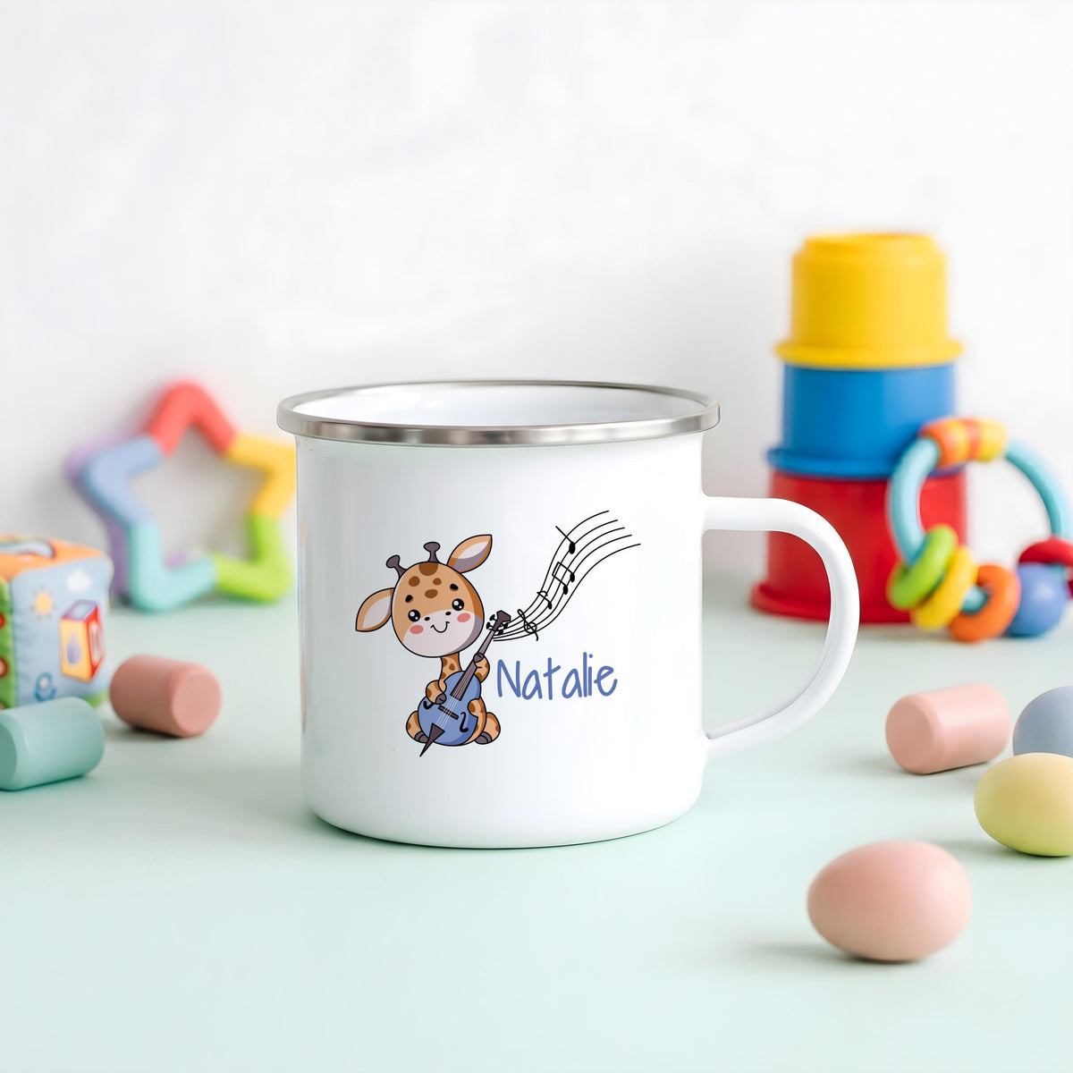 Personalized Kids Stainless Steel Camping Mug, Animal Music Theme Adventure Cup
