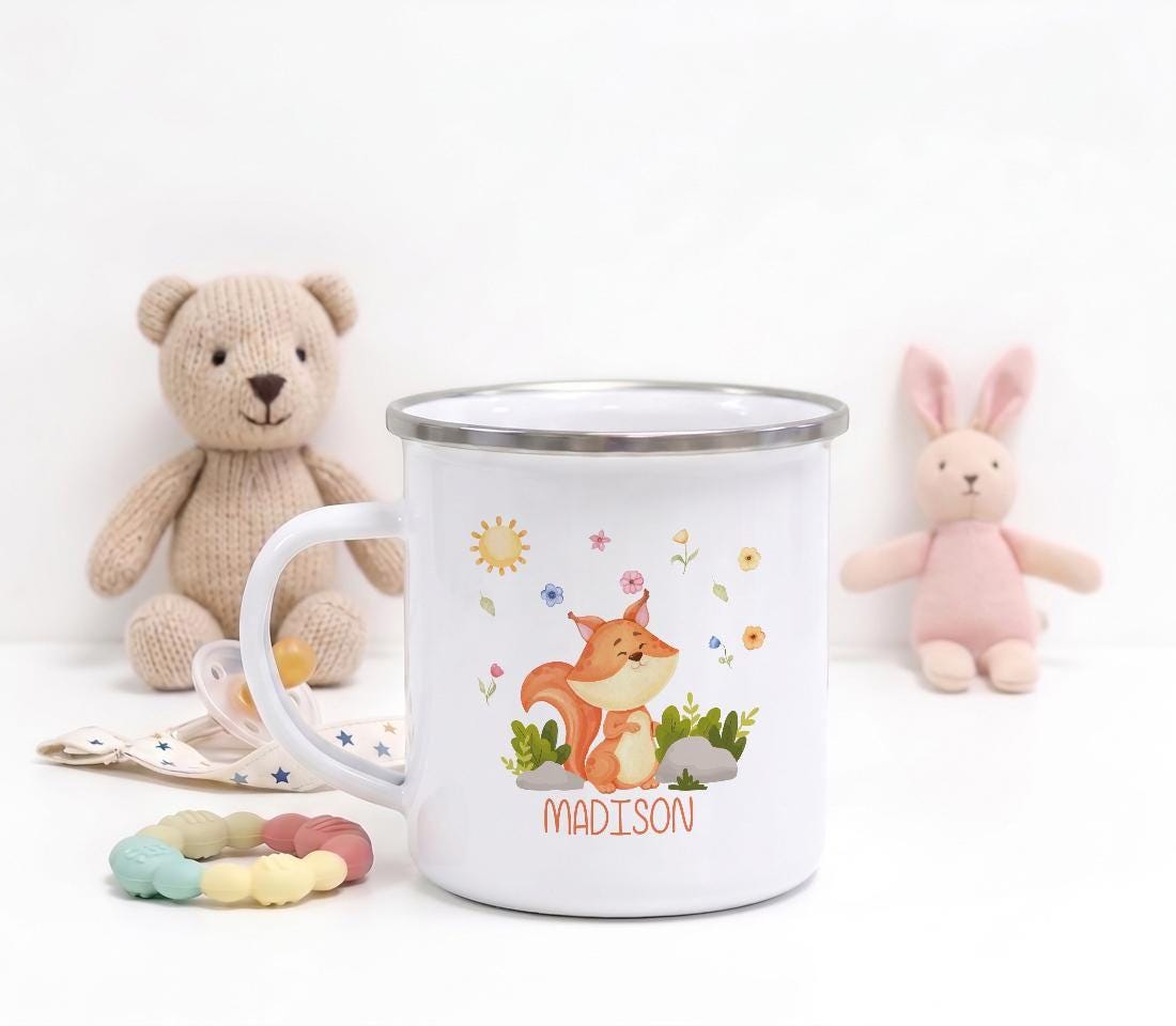 Personalized Safari Animals Stainless Steel Kids Mug, Watercolor Adventure Cup