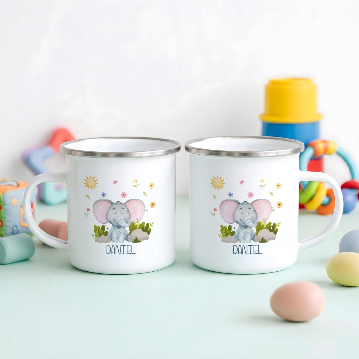 Personalized Safari Animals Stainless Steel Kids Mug, Watercolor Adventure Cup