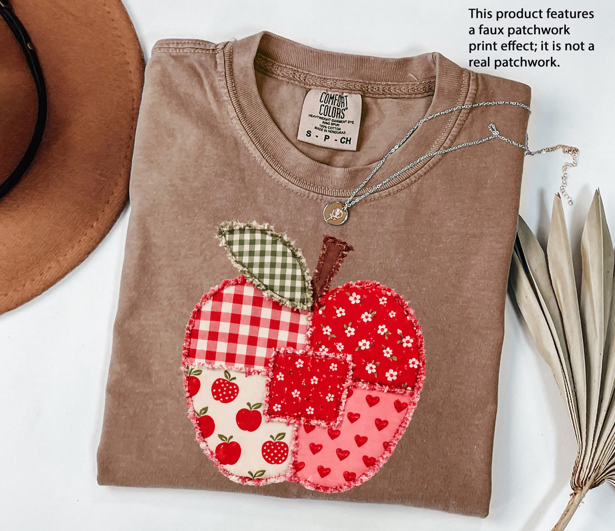 Faux Patchwork Apple Comfort Colors® T-Shirt, Kindergarten Teacher Shirt