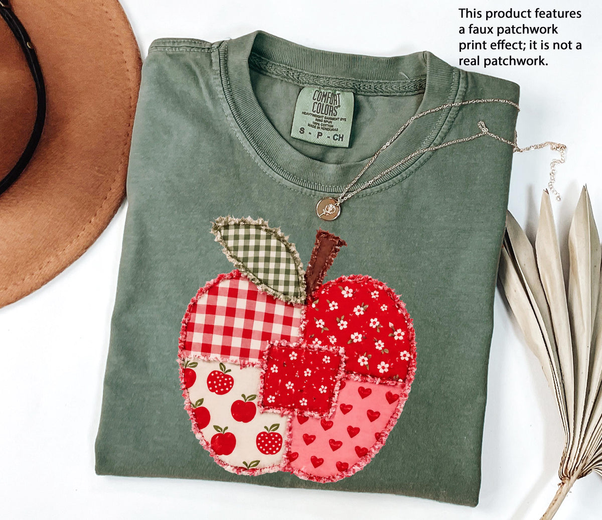 Faux Patchwork Apple Comfort Colors® T-Shirt, Kindergarten Teacher Shirt