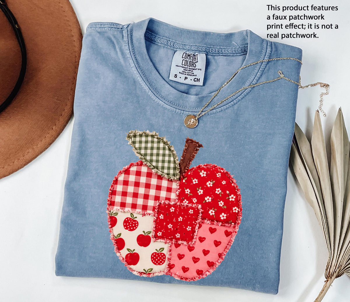 Faux Patchwork Apple Comfort Colors® T-Shirt, Kindergarten Teacher Shirt