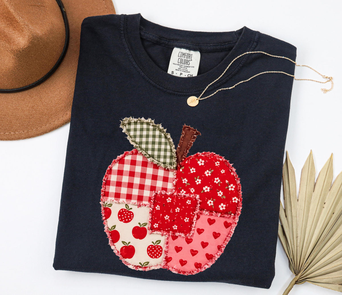 Faux Patchwork Apple Comfort Colors® T-Shirt, Kindergarten Teacher Shirt