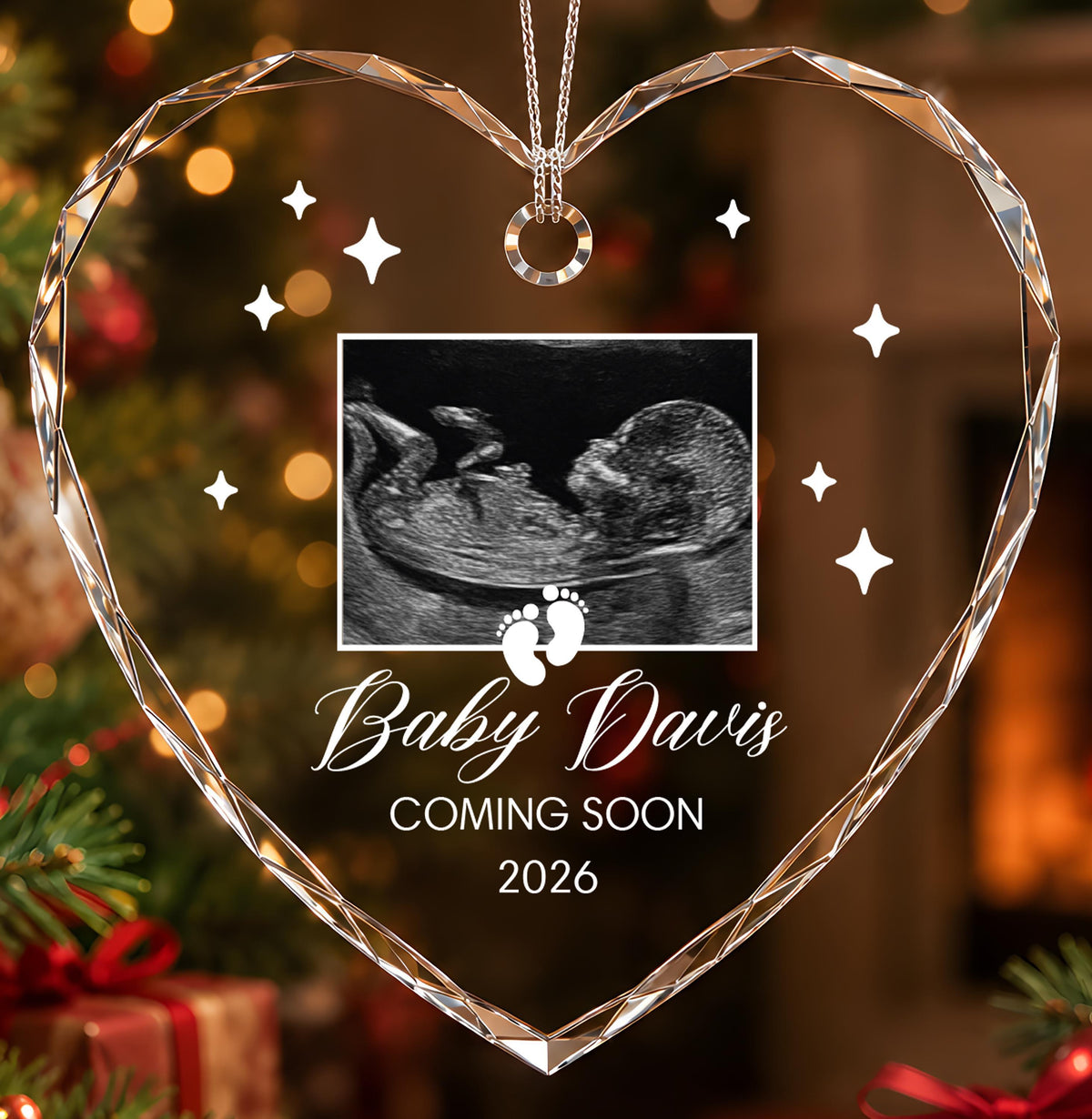 Personalized Ultrasound Ornament, Crystal Glass Keepsake, Baby Announcement Decor