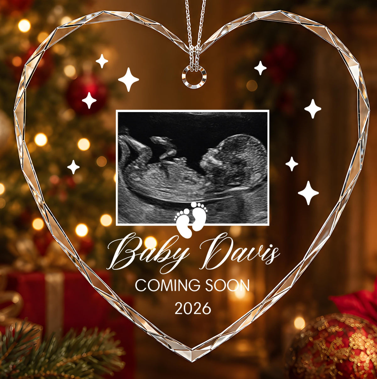 Personalized Ultrasound Ornament, Crystal Glass Keepsake, Baby Announcement Decor