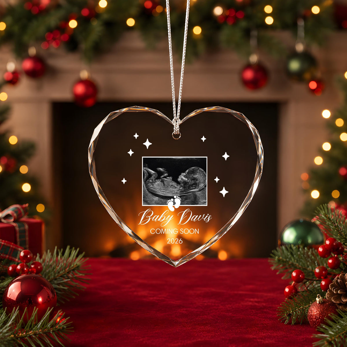 Personalized Ultrasound Ornament, Crystal Glass Keepsake, Baby Announcement Decor