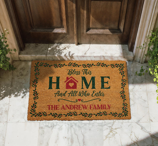 Personalized Bless This Home and All Who Enter Doormat