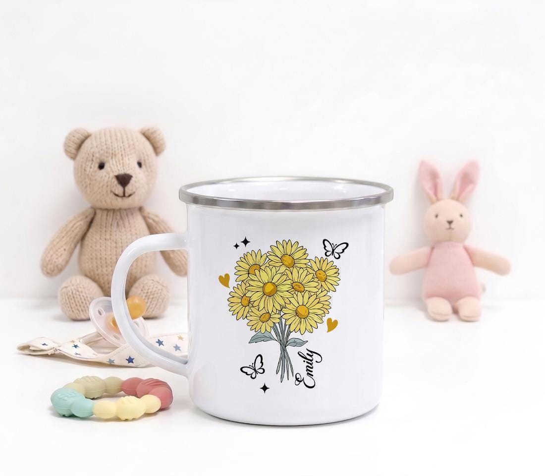 Personalized Birth Flower Enamel Mug, Sentimental To My Daughter Quote Steel Cup