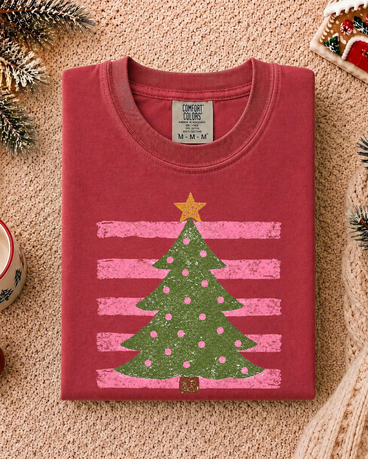 Preppy Christmas Tree Comfort Colors® Shirt, Merry Christmas Tee, Women Holiday Gift