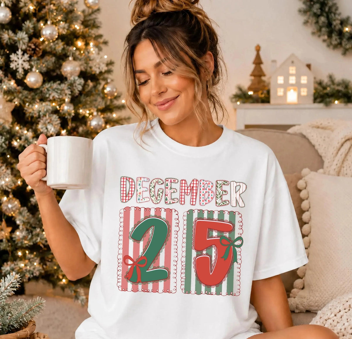 December 25 Comfort Colors® Shirt, Coquette Bow Xmas Season Tee, Women Holiday Gift