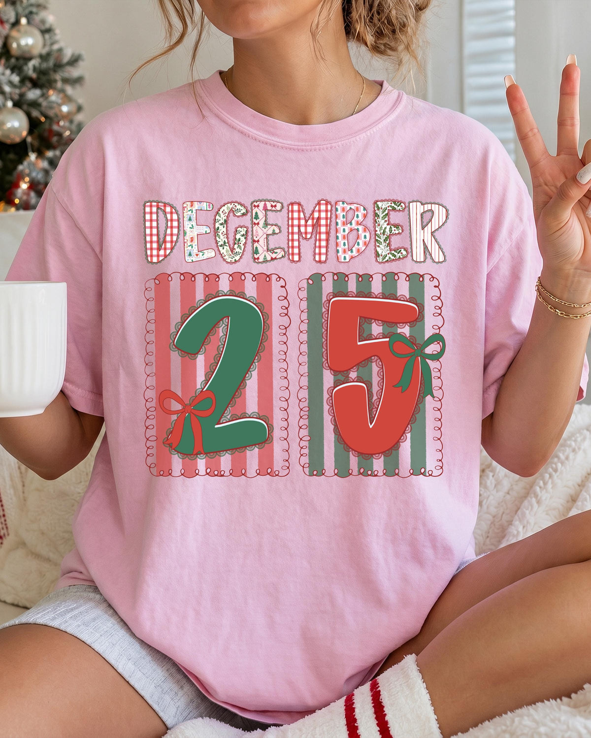 December 25 Comfort Colors® Shirt, Coquette Bow Xmas Season Tee, Women Holiday Gift