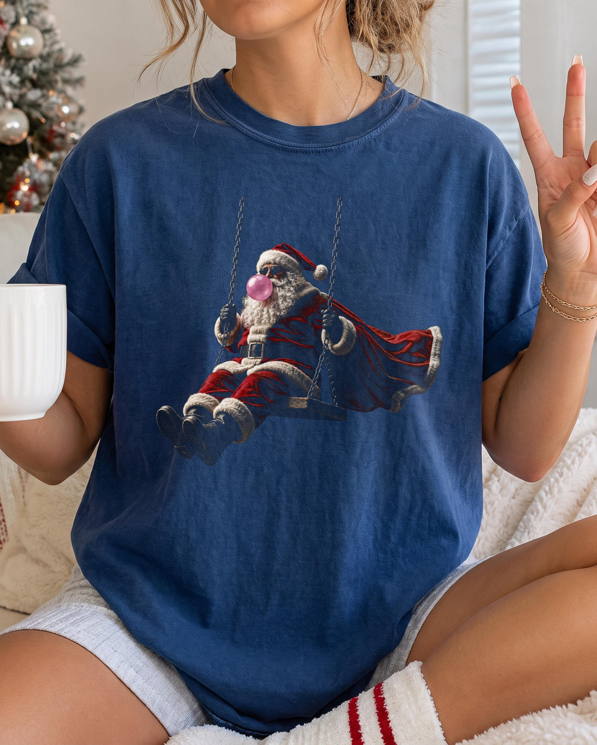 Blowing Bubble Santa Claus Comfort Colors® T-Shirt, Funny Santa Tee, Merry Christmas Gift