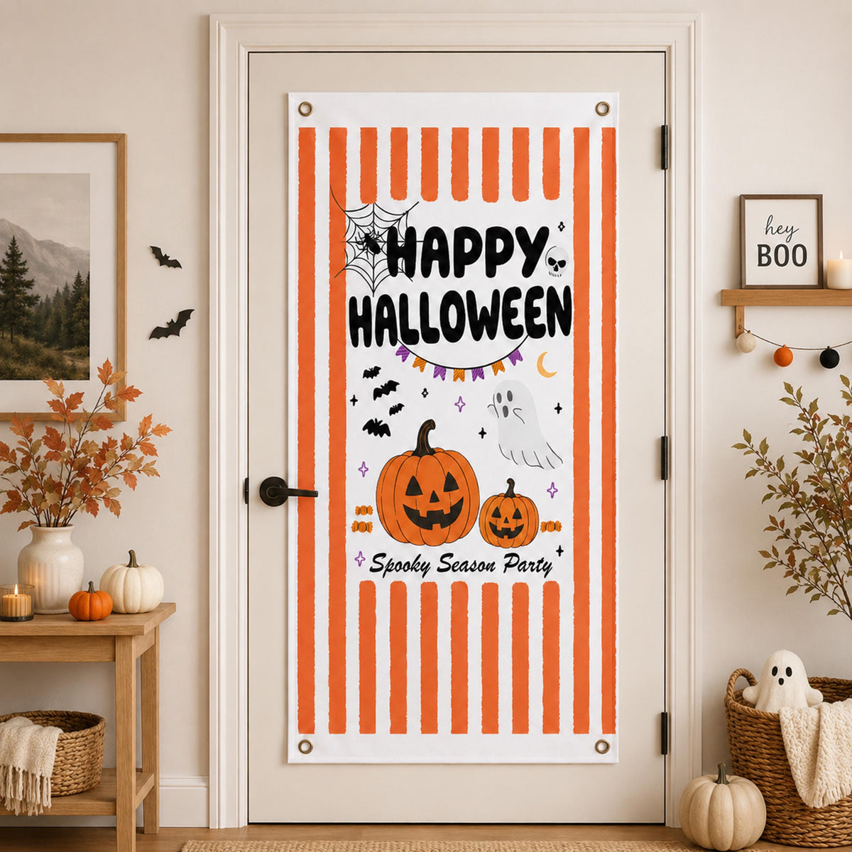 Happy Halloween Door Banner | Spooky Porch Decor, Trick Treat Welcome Sign