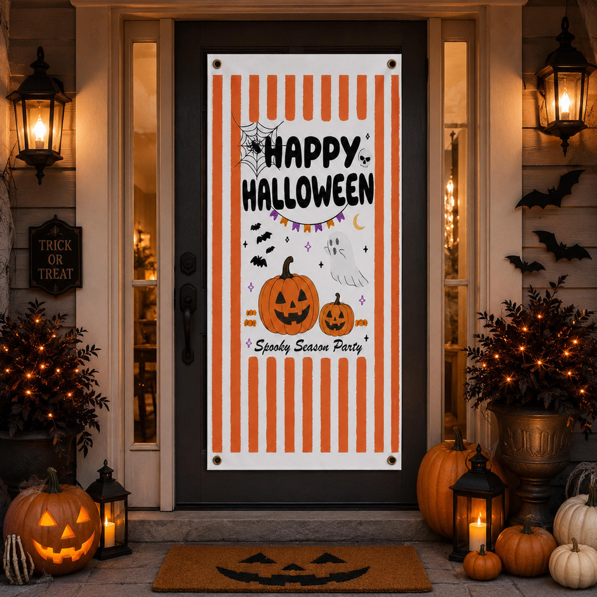 Happy Halloween Door Banner | Spooky Porch Decor, Trick Treat Welcome Sign