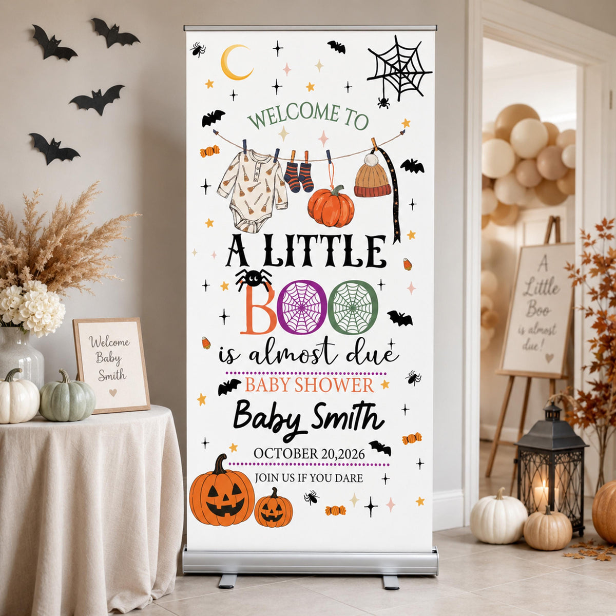 Halloween Baby Shower Banner, Personalized "A Little Boo" Spooky Welcome Sign