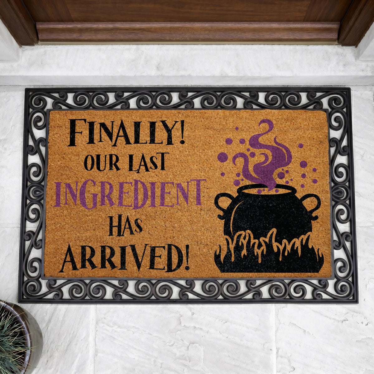 Halloween Witches Cauldron Door Mat, Spooky Welcome Mat, Outdoor Rug