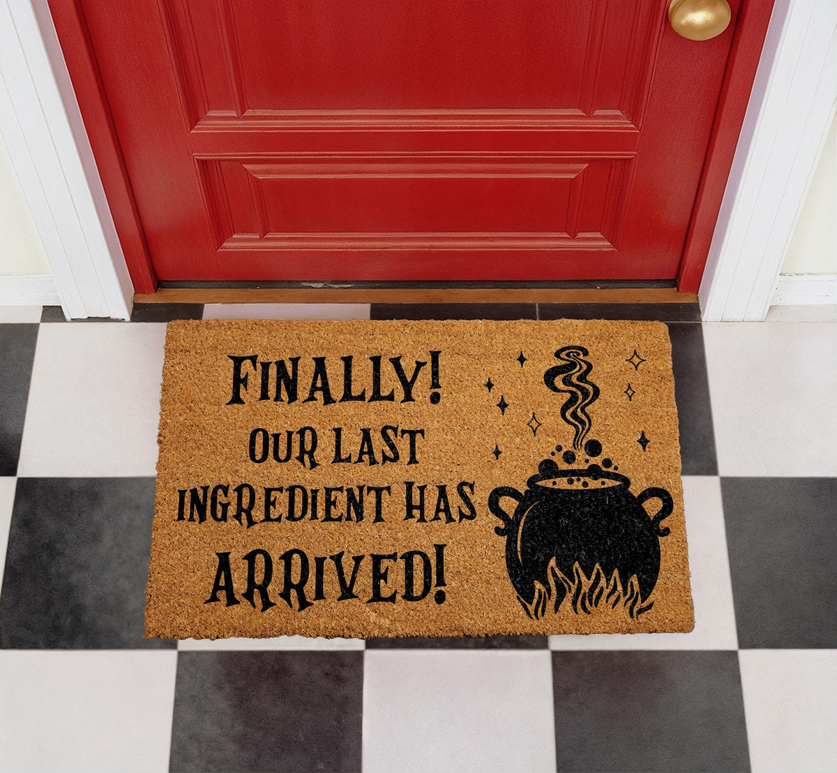 Halloween Witches Cauldron Door Mat, Spooky Welcome Mat, Outdoor Rug