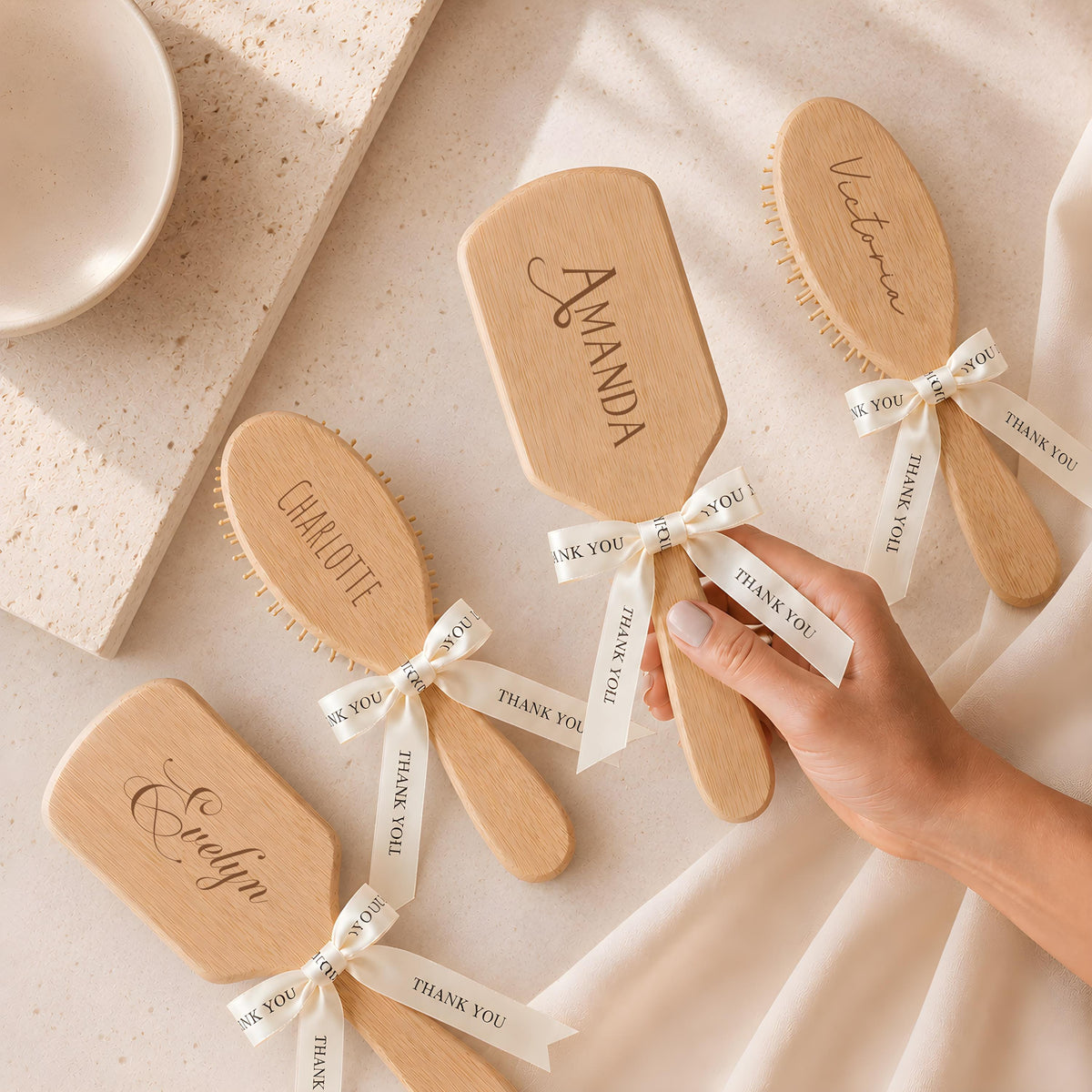 Custom Engraved Bamboo Paddle Hair Brush, Bridesmaid Gift