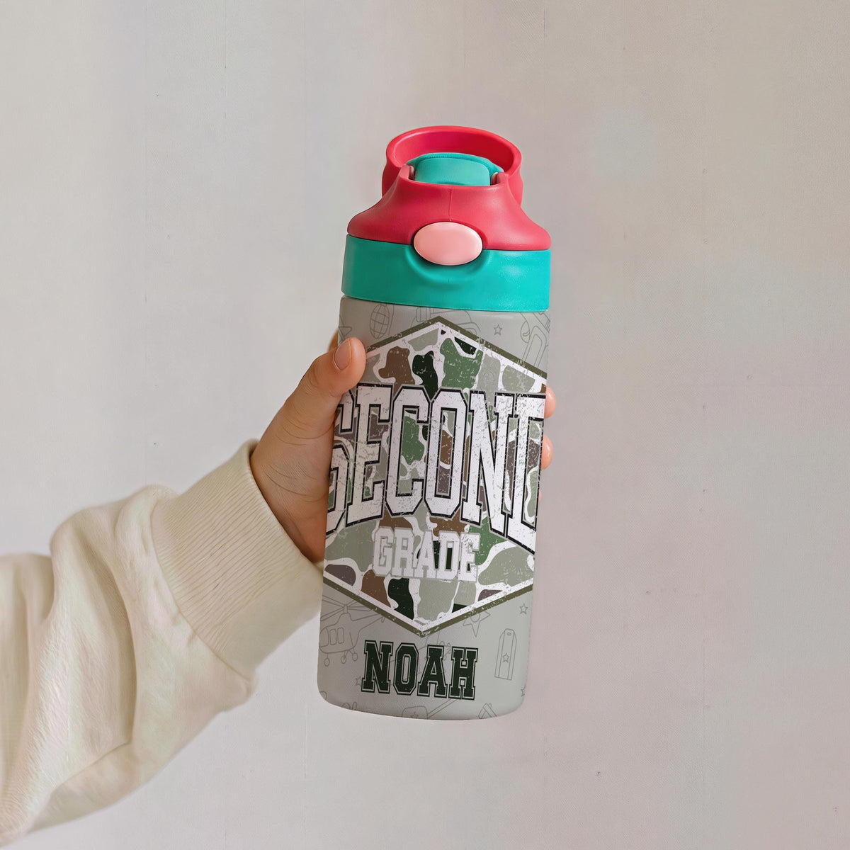 Personalized Camo Kids Stainless Steel Tumbler, Custom Name Drinkware, Back to School Supplies
