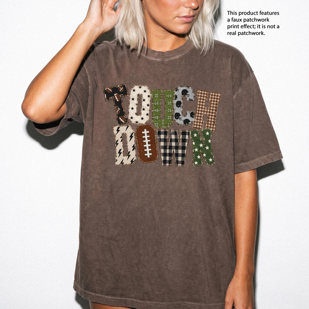 Faux Patchwork Touch Down Comfort Colors® Shirt, Football Season Tee, Sports Lover Gift