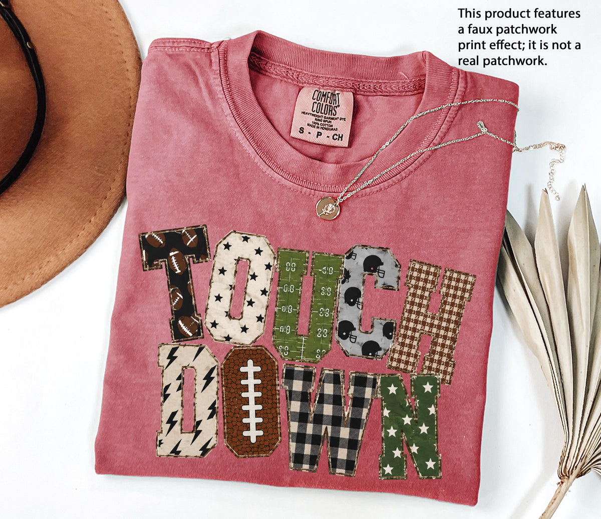 Faux Patchwork Touch Down Comfort Colors® Shirt, Football Season Tees, Sports Mama Gift