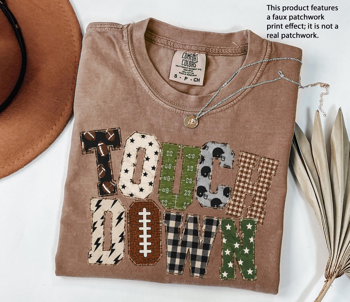 Faux Patchwork Touch Down Comfort Colors® Shirt, Football Season Tees, Sports Mama Gift