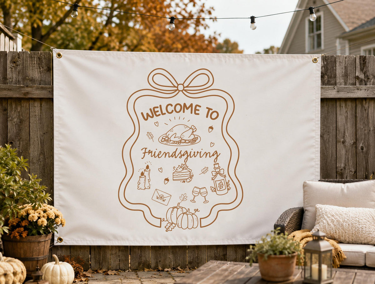 Welcome Friendsgiving Banner, Autumn Thanksgiving Fall Sign