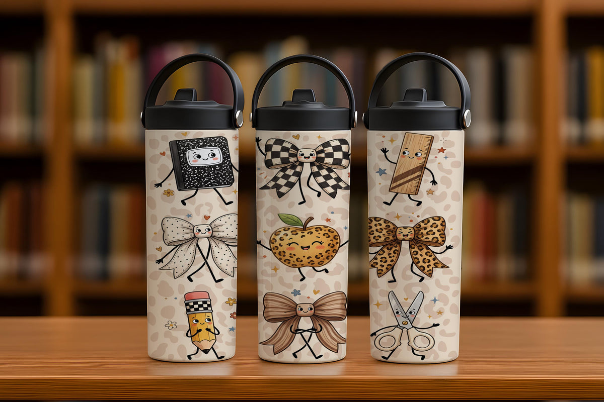 Cute Leopard Pattern Bow Design Tumbler with Foldable Straw