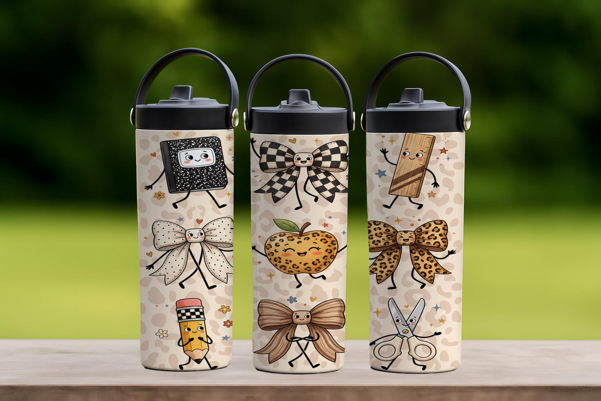 Cute Leopard Pattern Bow Design Tumbler with Foldable Straw